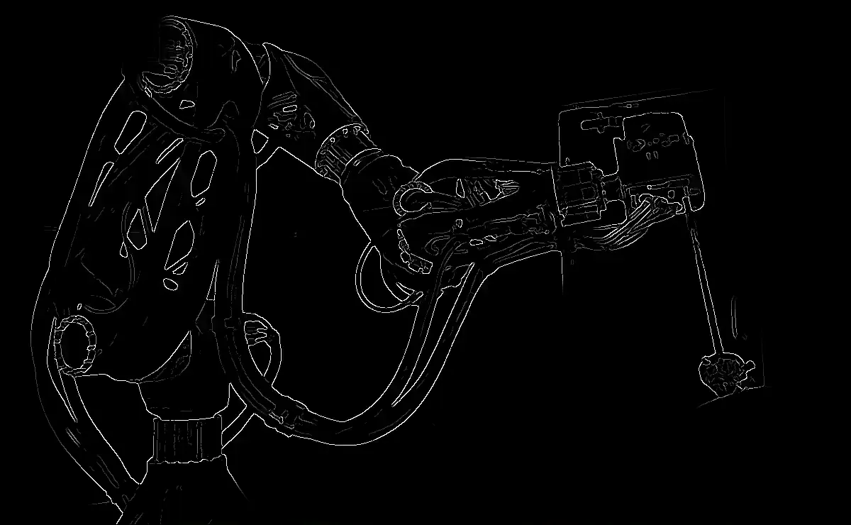 Line drawing of the Valeri Robotic Surgical Trainer arm, traced from its footage